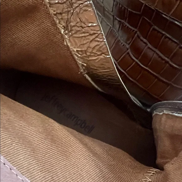 Jeffrey Campbell Croc-Embossed Brown and Metallic Bronze Ankle Boots - Picture 6 of 6